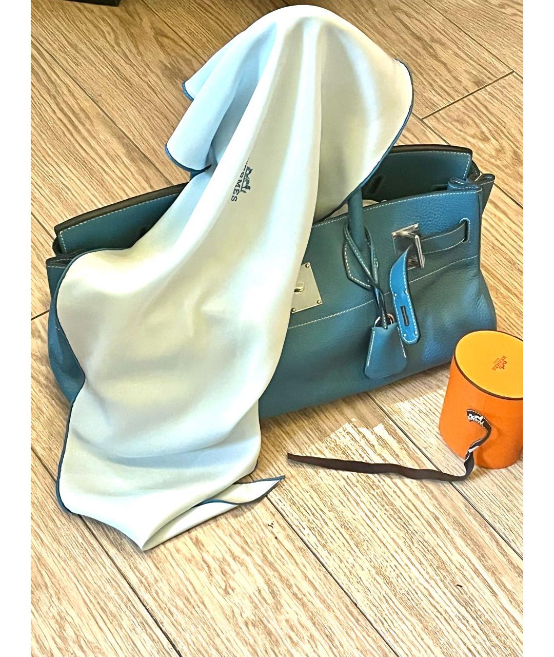 HERMES Белый шелковый платок, фото 7