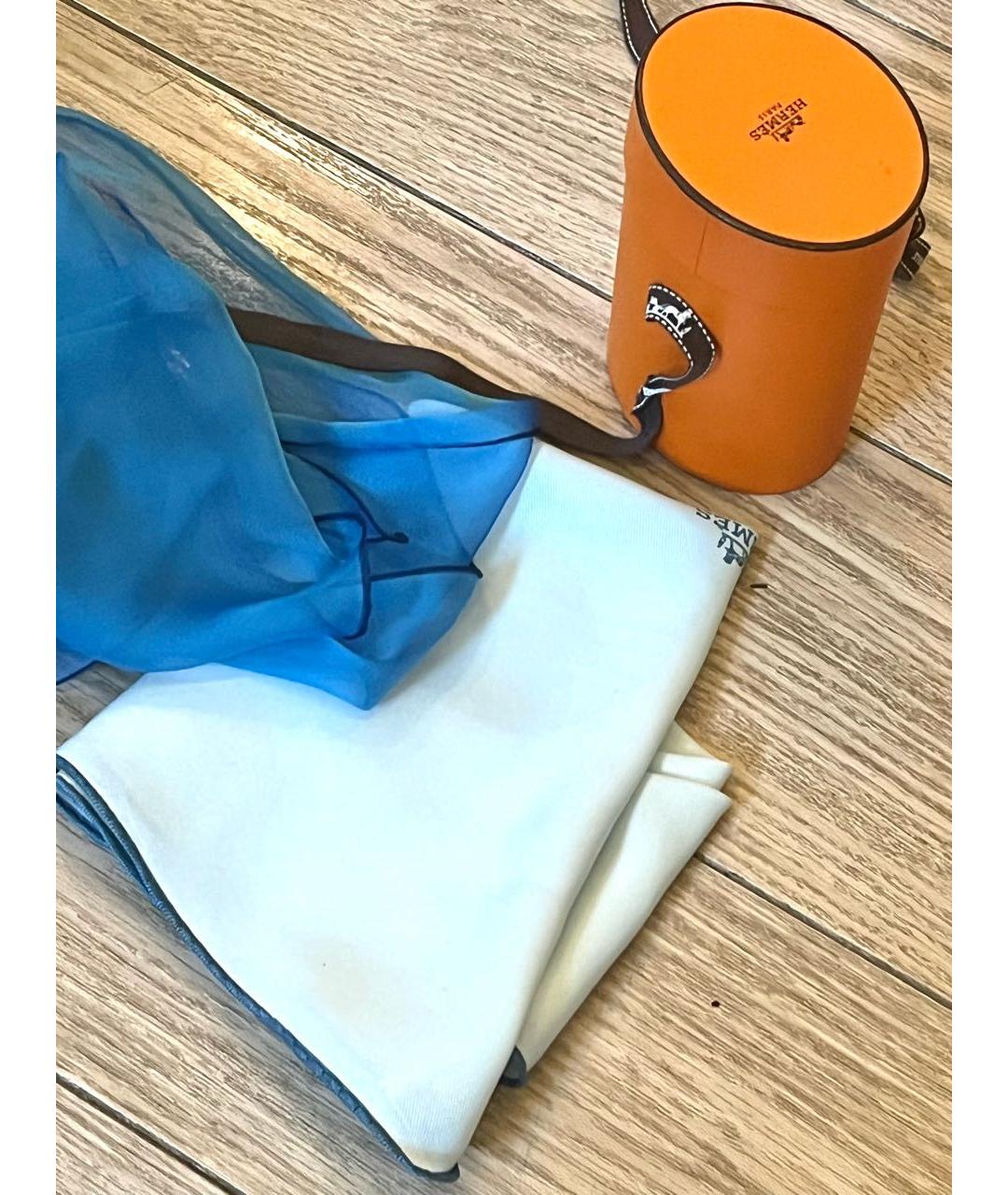 HERMES Белый шелковый платок, фото 8