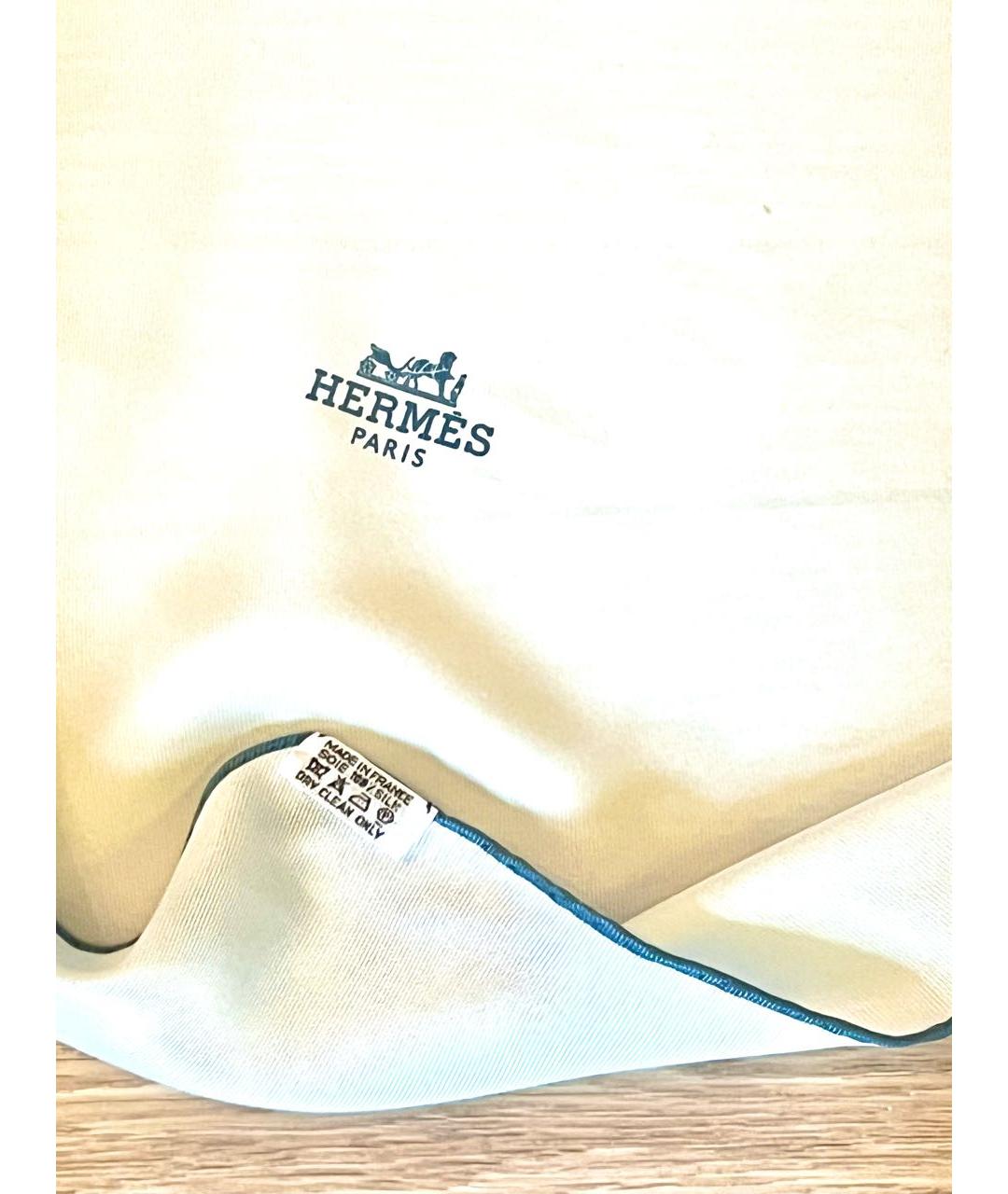 HERMES Белый шелковый платок, фото 3