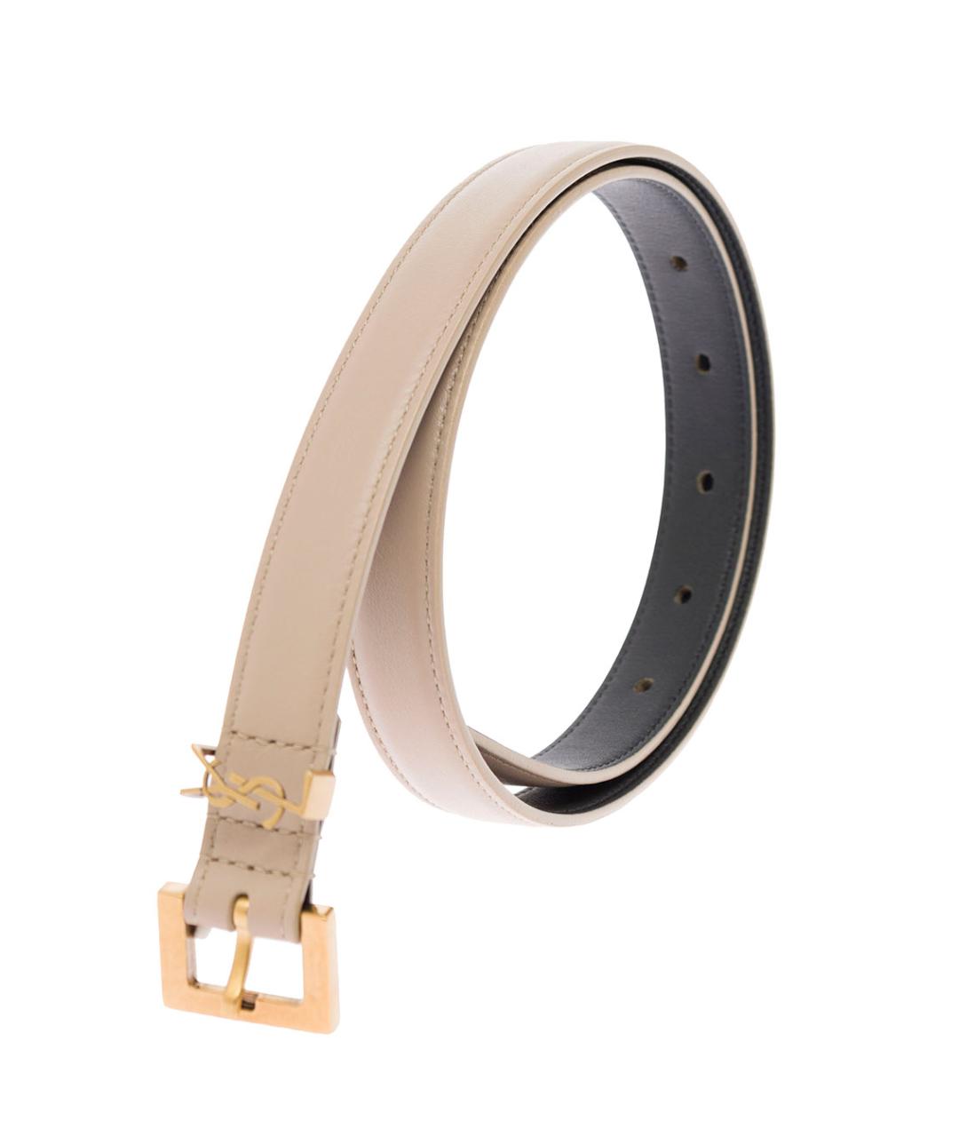 SAINT LAURENT Бежевый кожаный ремень, фото 3