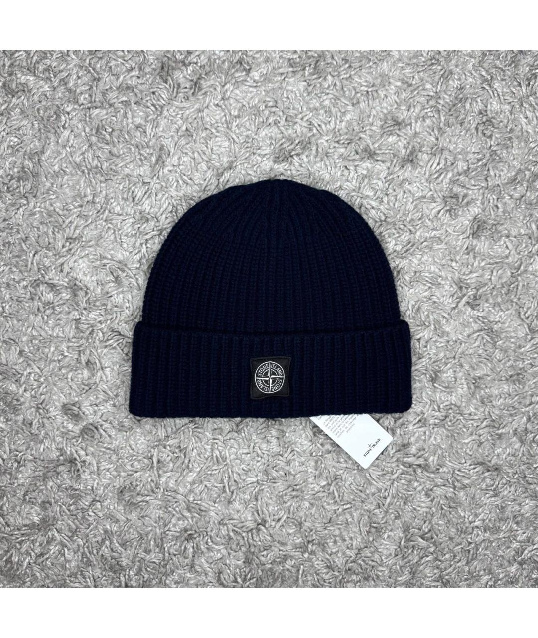 STONE ISLAND Темно-синяя шерстяная шапка, фото 6