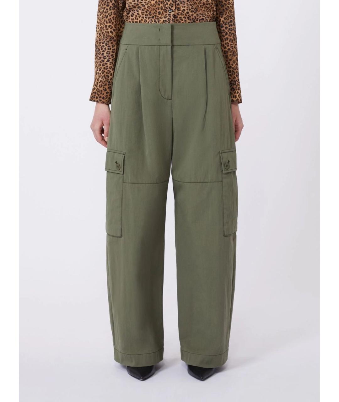 WEEKEND MAX MARA Зеленые хлопковые прямые брюки, фото 3