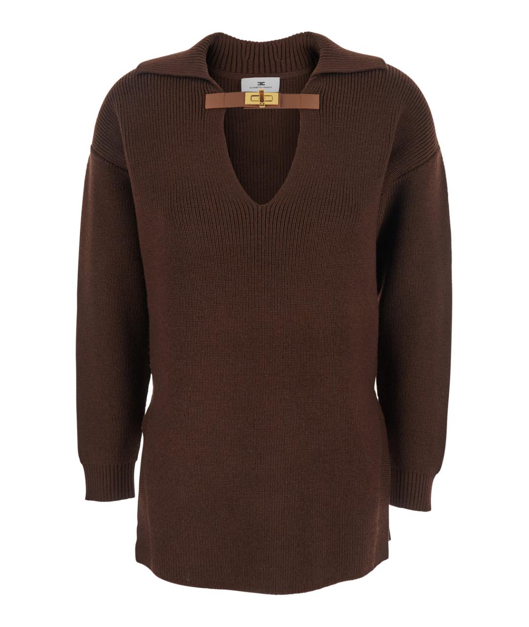 ELISABETTA FRANCHI Коричневый шерстяной джемпер / свитер, фото 1