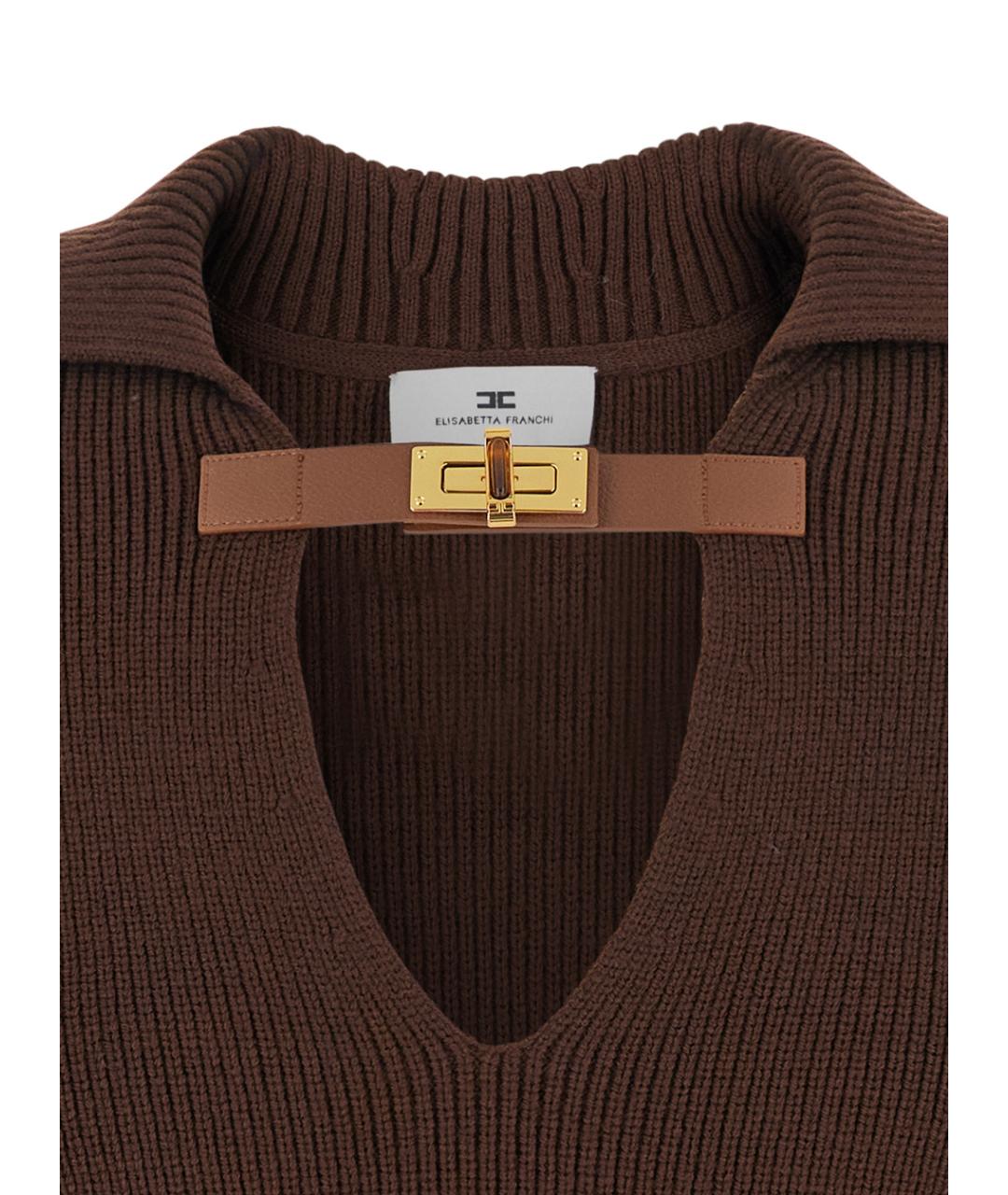 ELISABETTA FRANCHI Коричневый шерстяной джемпер / свитер, фото 3