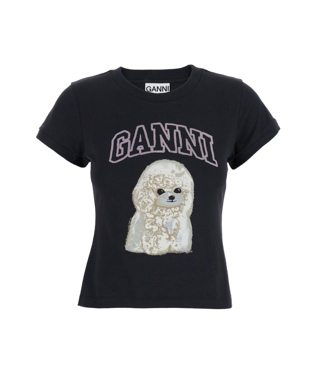 GANNI Черная хлопковая футболка, фото 1