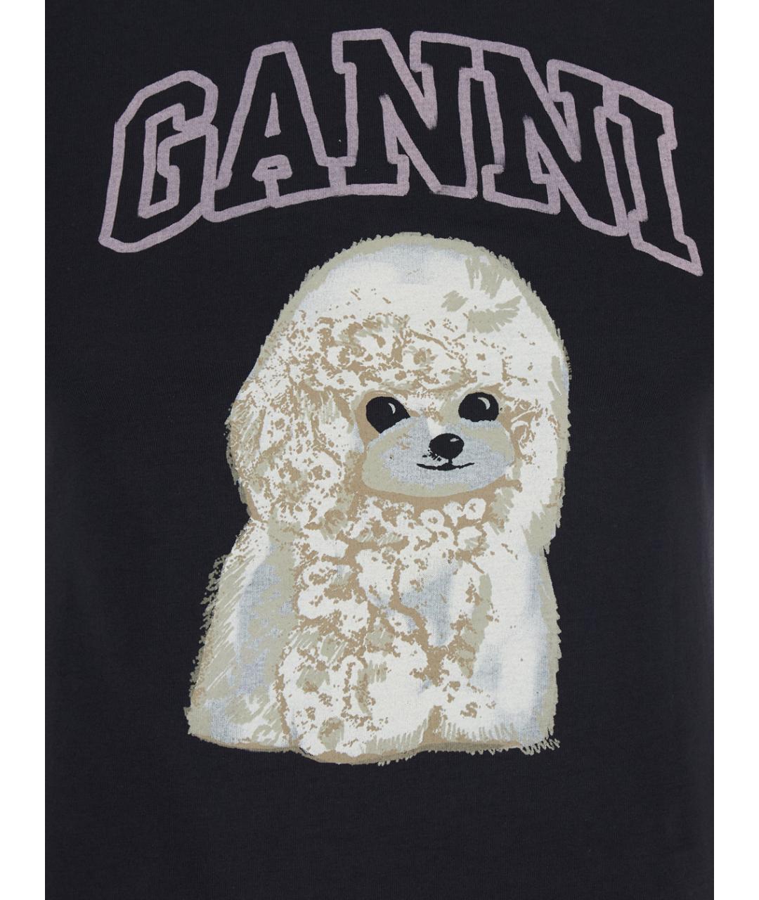 GANNI Черная хлопковая футболка, фото 3