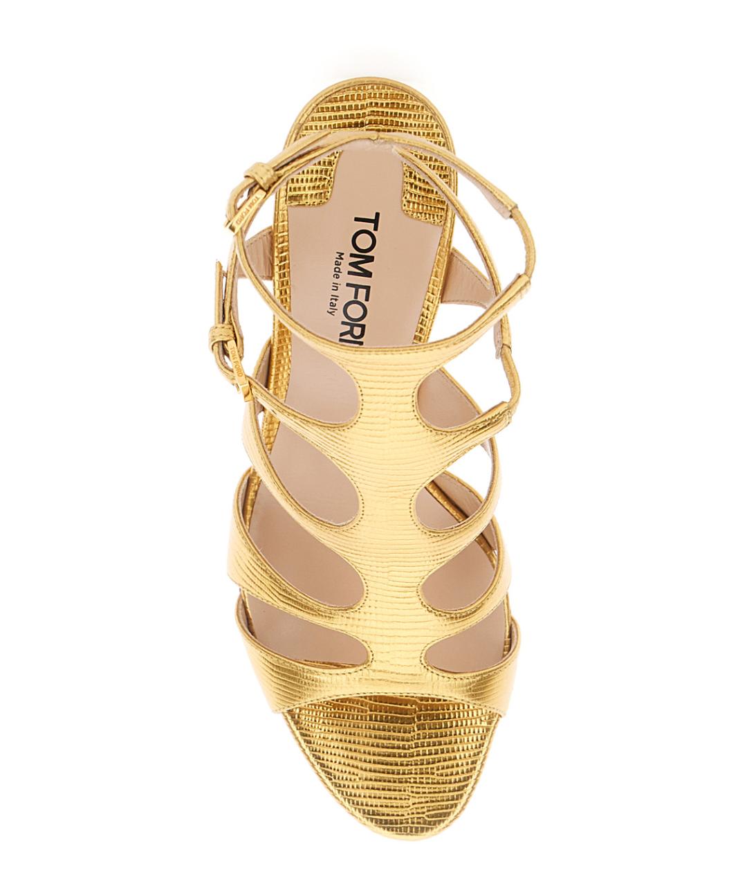 TOM FORD Золотые кожаные босоножки, фото 4