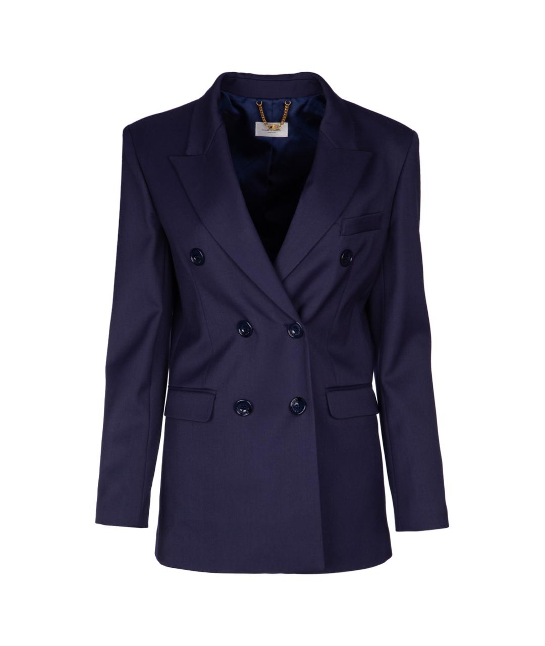 ELISABETTA FRANCHI Синий шерстяной жакет/пиджак, фото 1