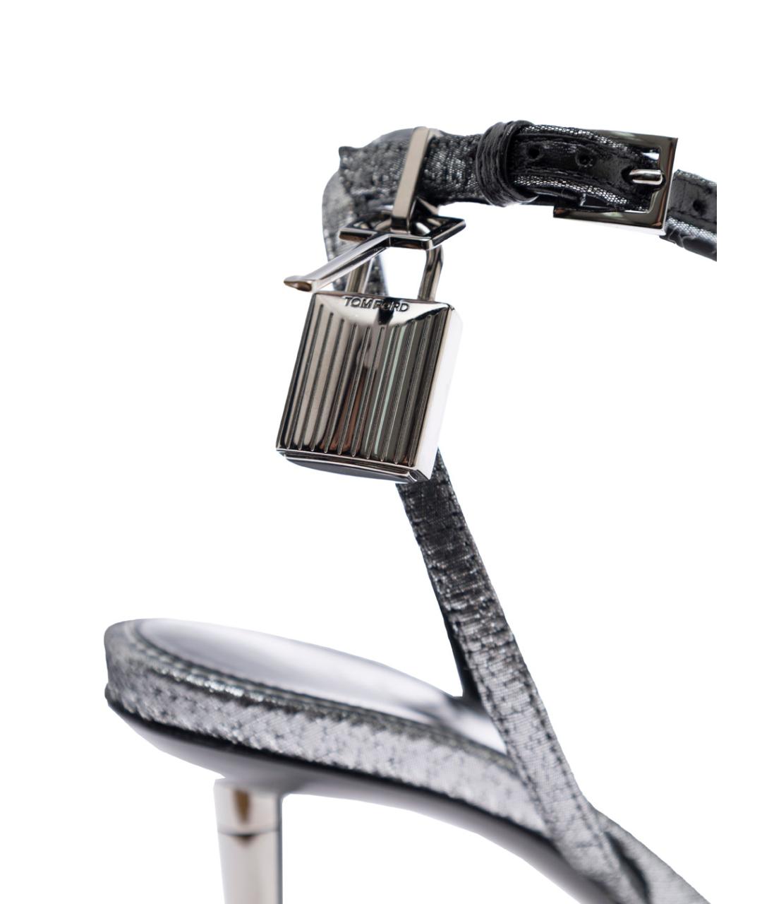 TOM FORD Серебряные кожаные босоножки, фото 3