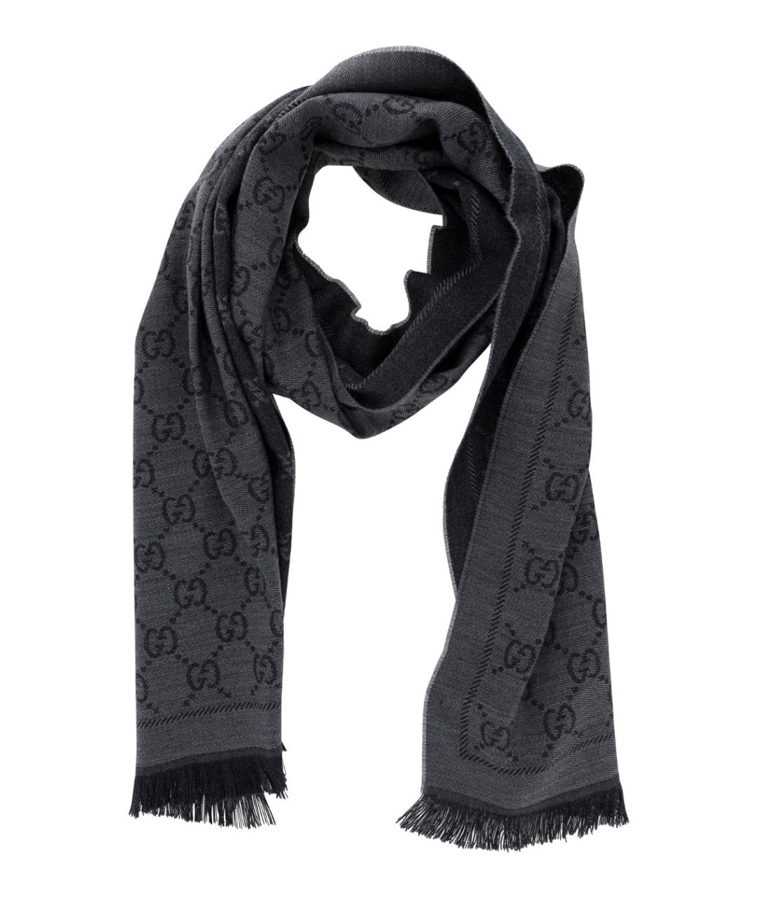 GUCCI Серый шерстяной шарф, фото 2