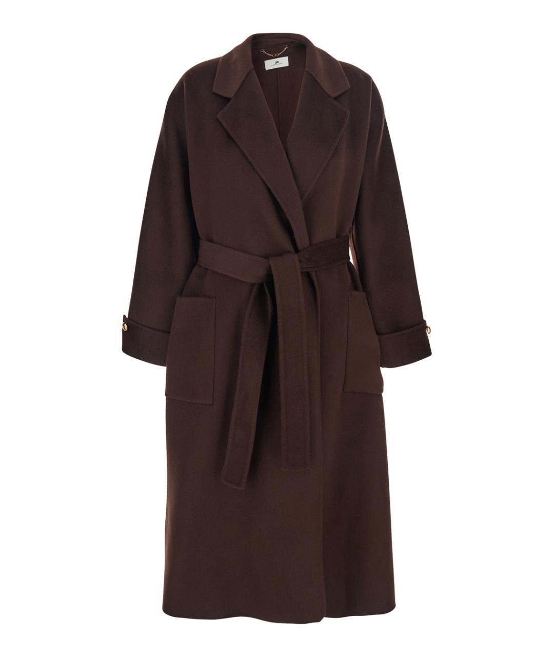 ELISABETTA FRANCHI Коричневое шерстяное пальто, фото 1