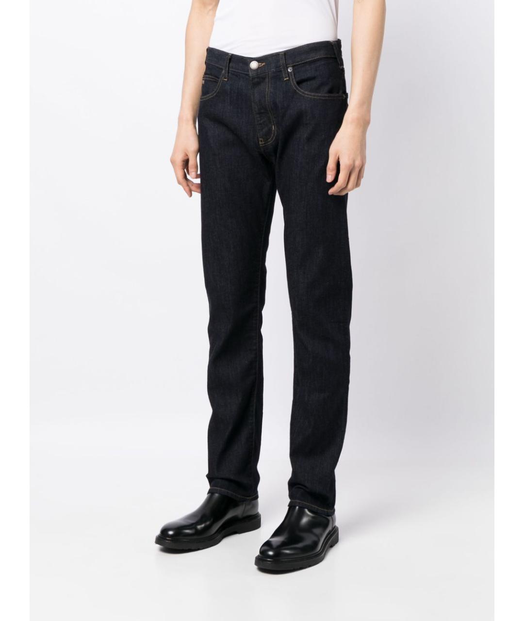 EMPORIO ARMANI Темно-синие хлопковые прямые джинсы, фото 4