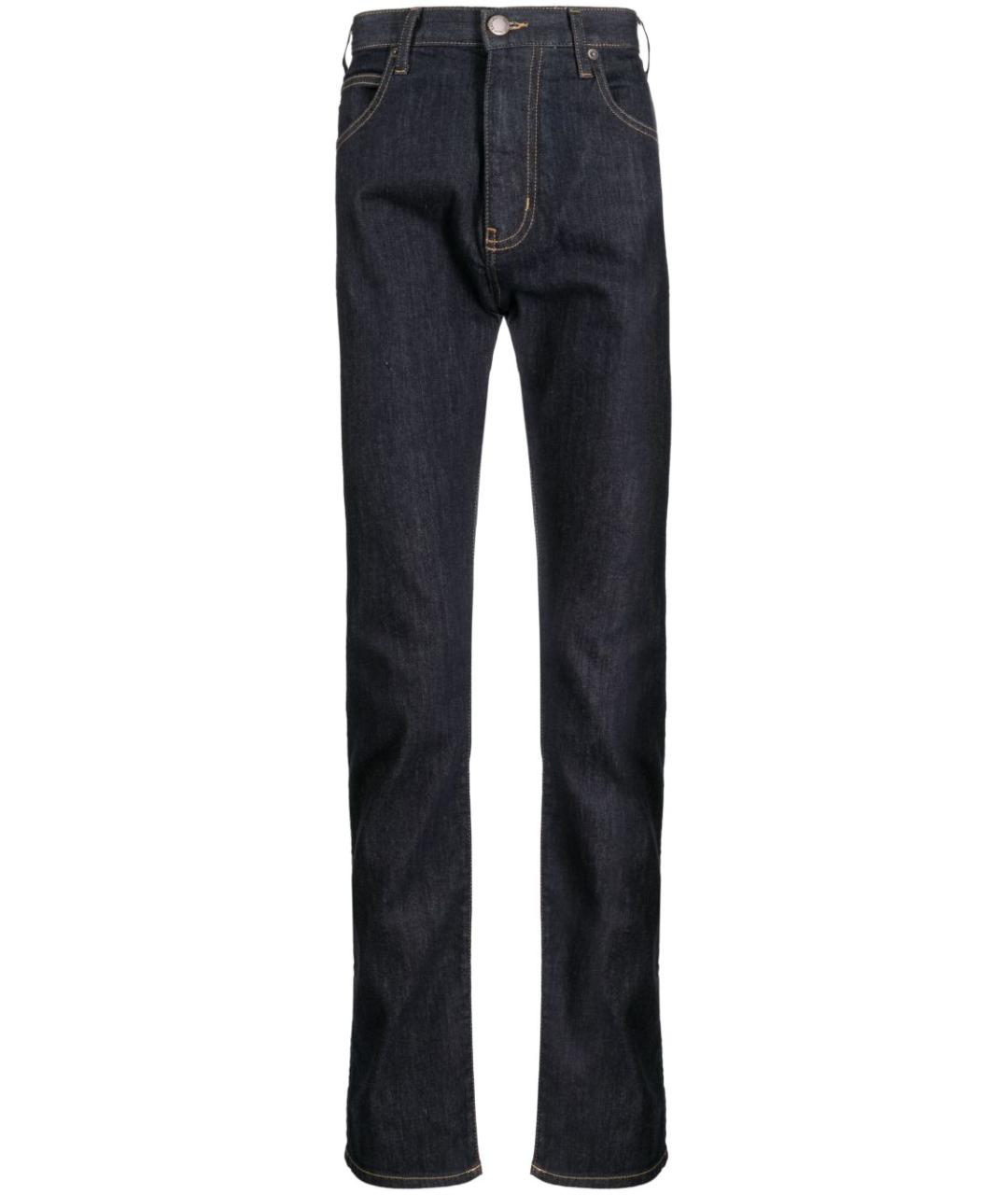 EMPORIO ARMANI Темно-синие хлопковые прямые джинсы, фото 1