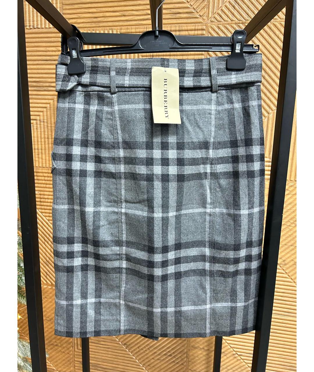 BURBERRY Серая шерстяная юбка мини, фото 2