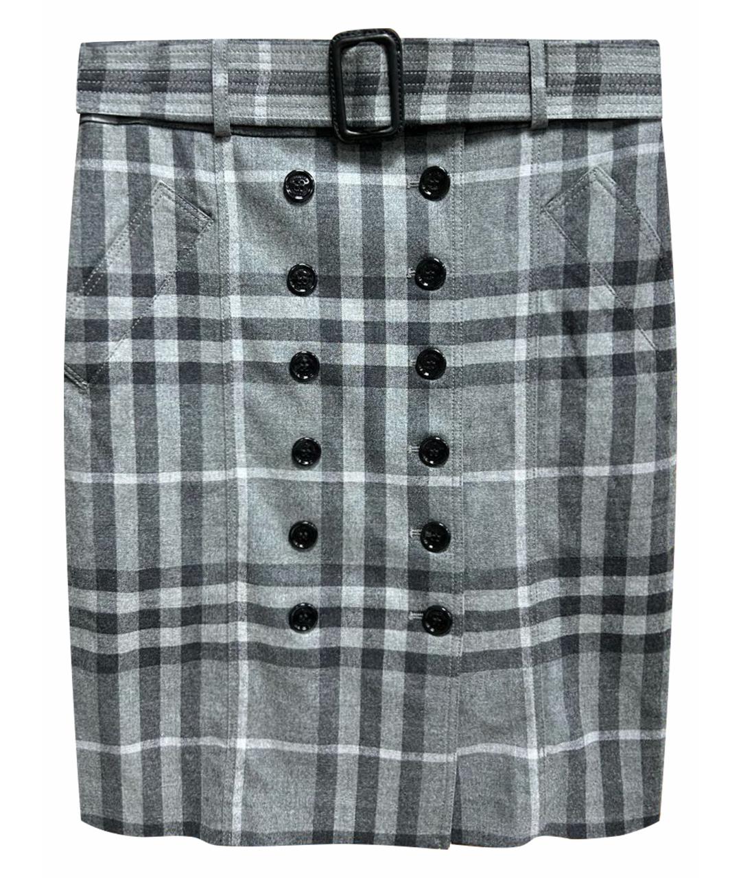 BURBERRY Серая шерстяная юбка мини, фото 1