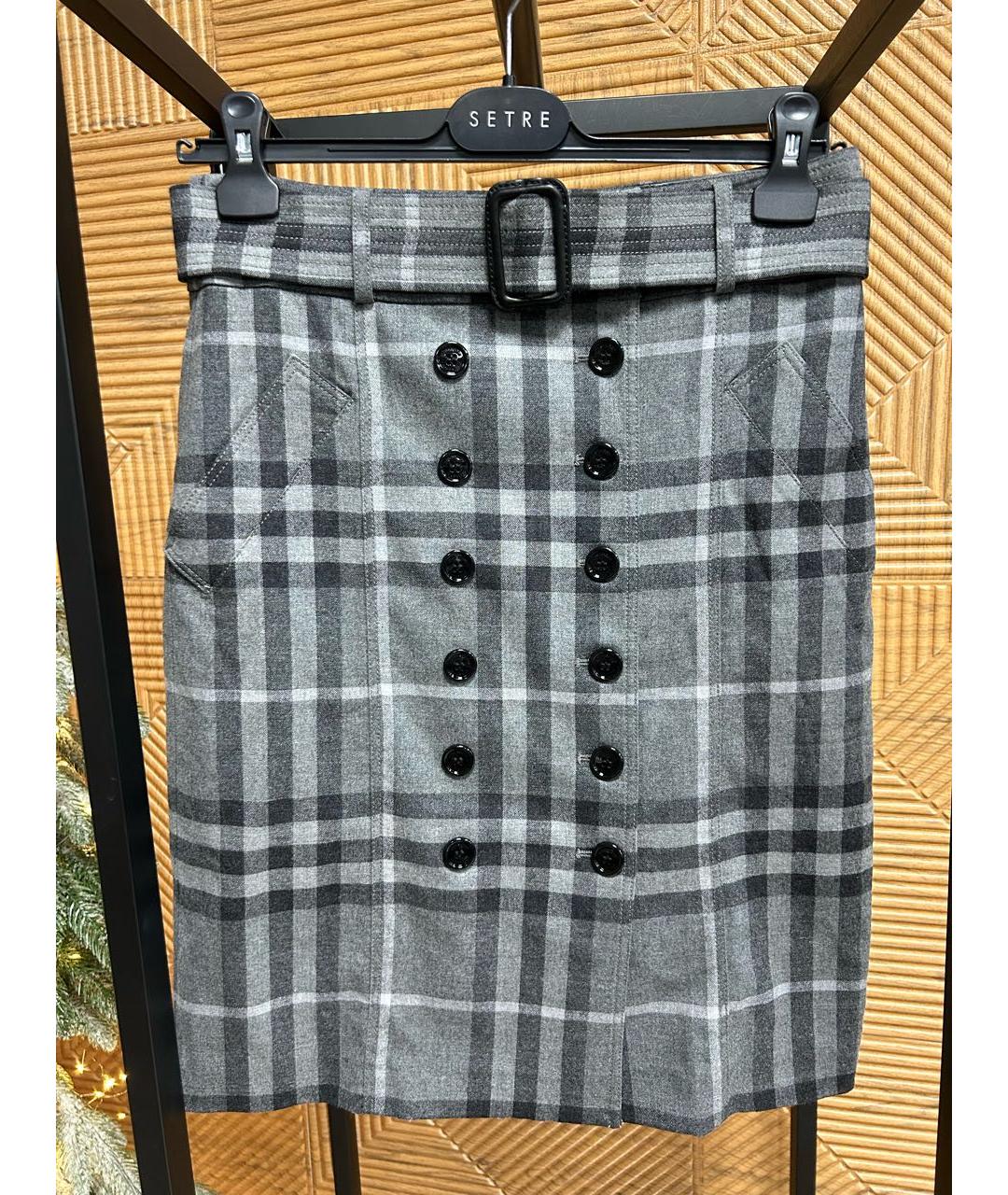 BURBERRY Серая шерстяная юбка мини, фото 8