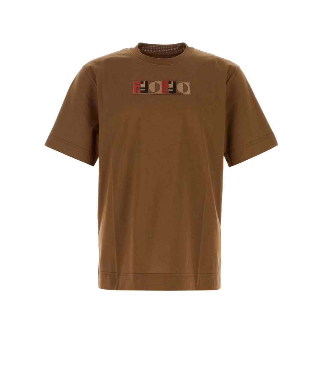 FENDI Коричневая хлопковая футболка, фото 1