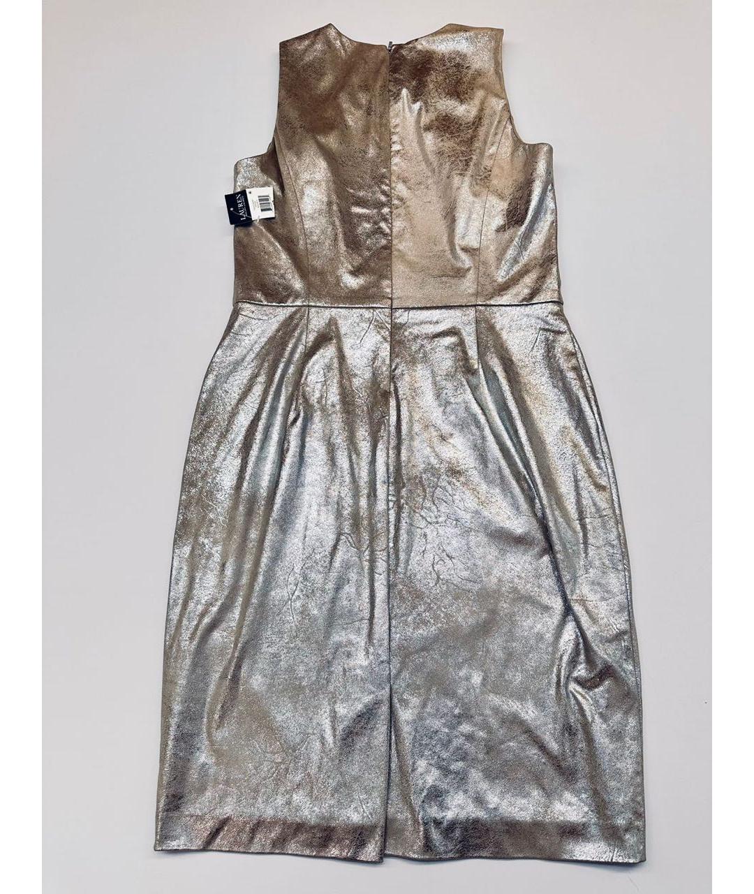 RALPH LAUREN Серебряное хлопковое коктейльное платье, фото 2