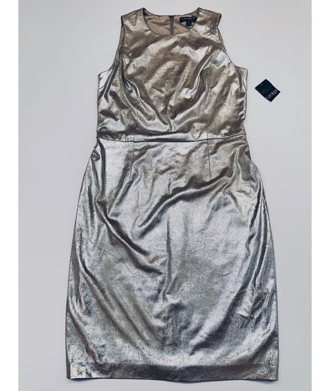 RALPH LAUREN Серебряное хлопковое коктейльное платье, фото 7