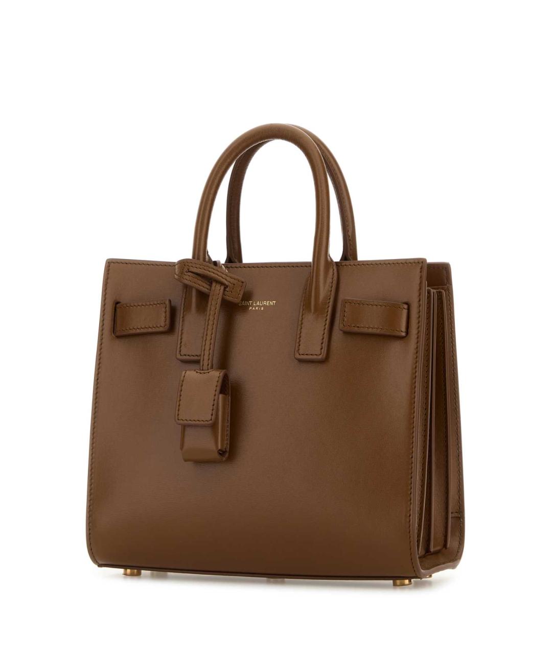 SAINT LAURENT Коричневая кожаная сумка тоут, фото 2