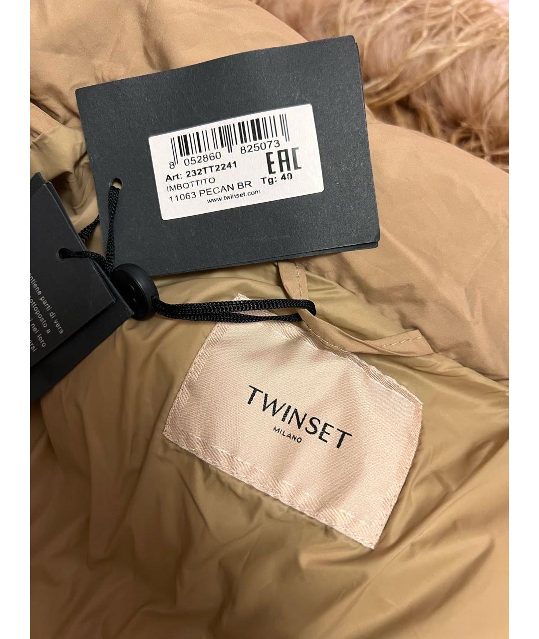 TWIN-SET Бежевый полиамидовый пуховик, фото 2