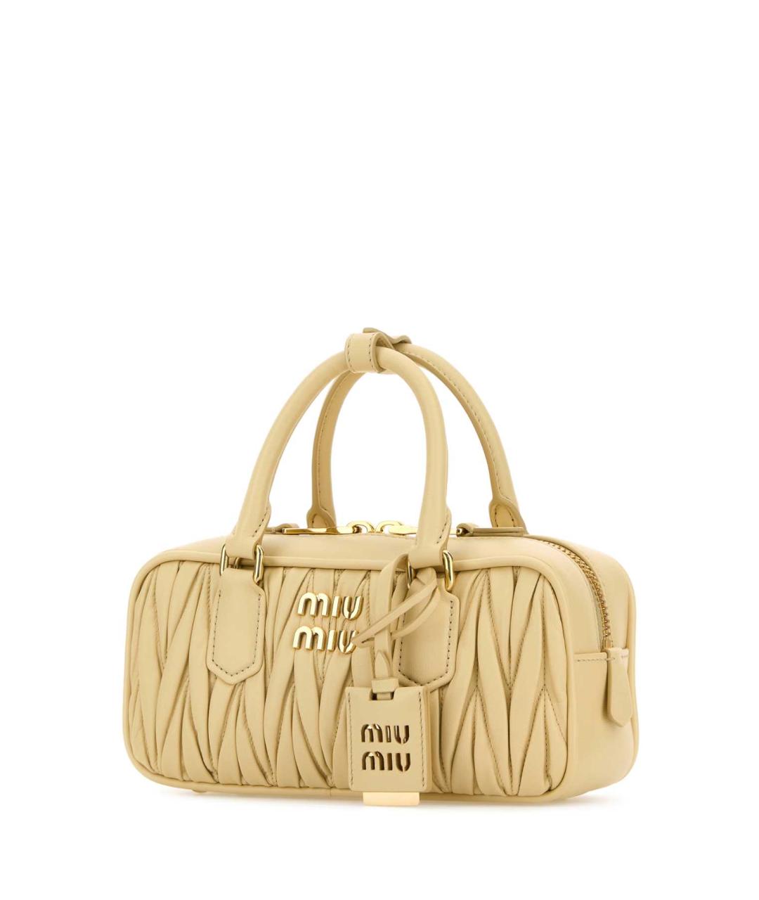 MIU MIU Бежевая кожаная сумка с короткими ручками, фото 2