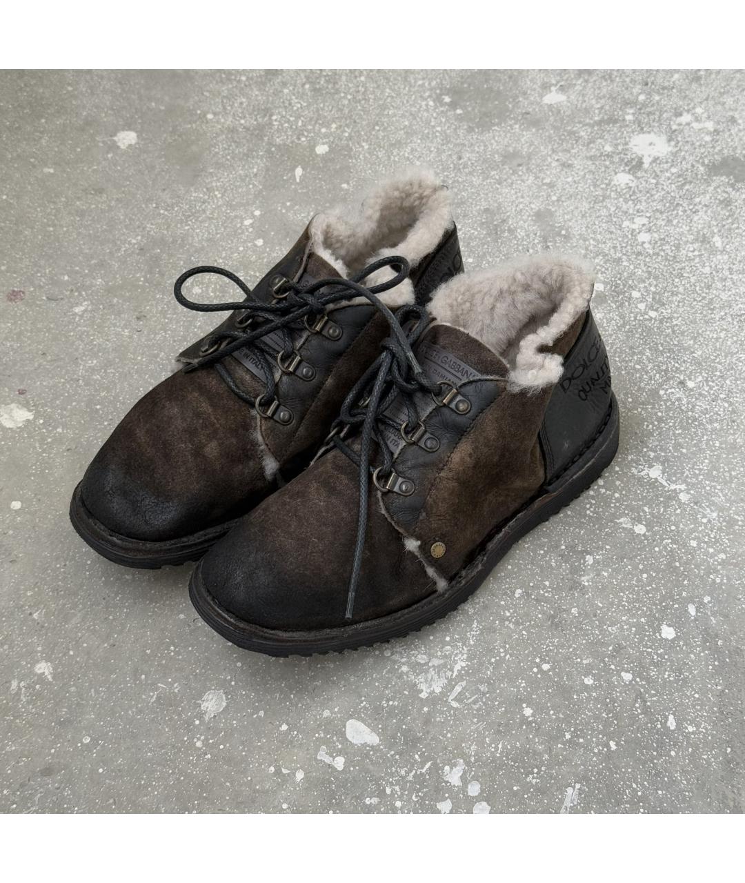 DOLCE&GABBANA Коричневые замшевые высокие ботинки, фото 2