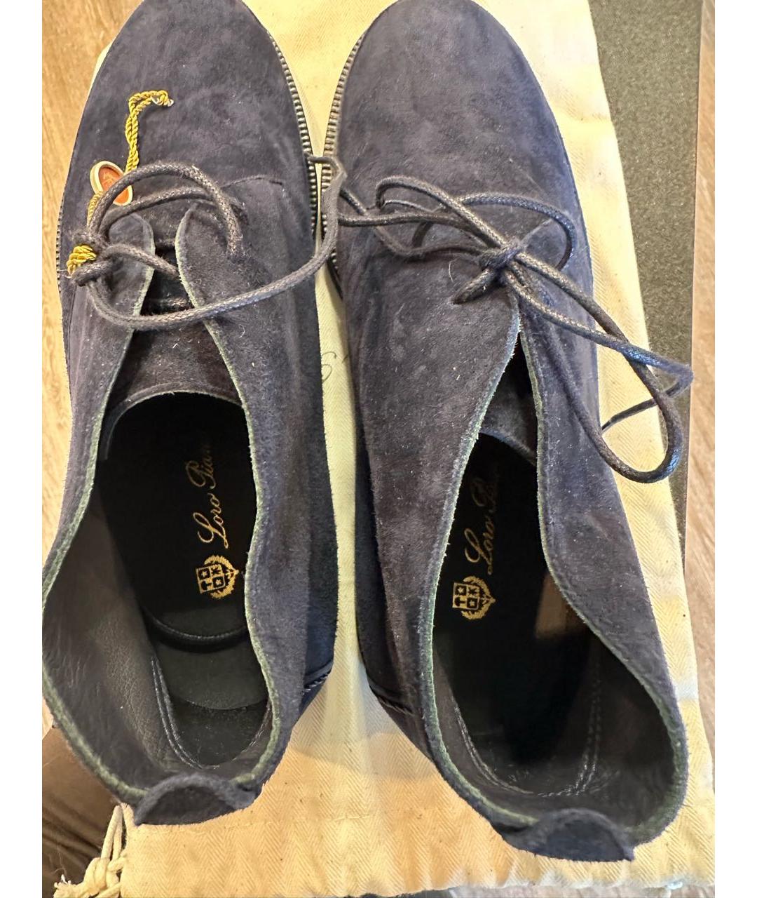 LORO PIANA Темно-синие замшевые ботинки, фото 3