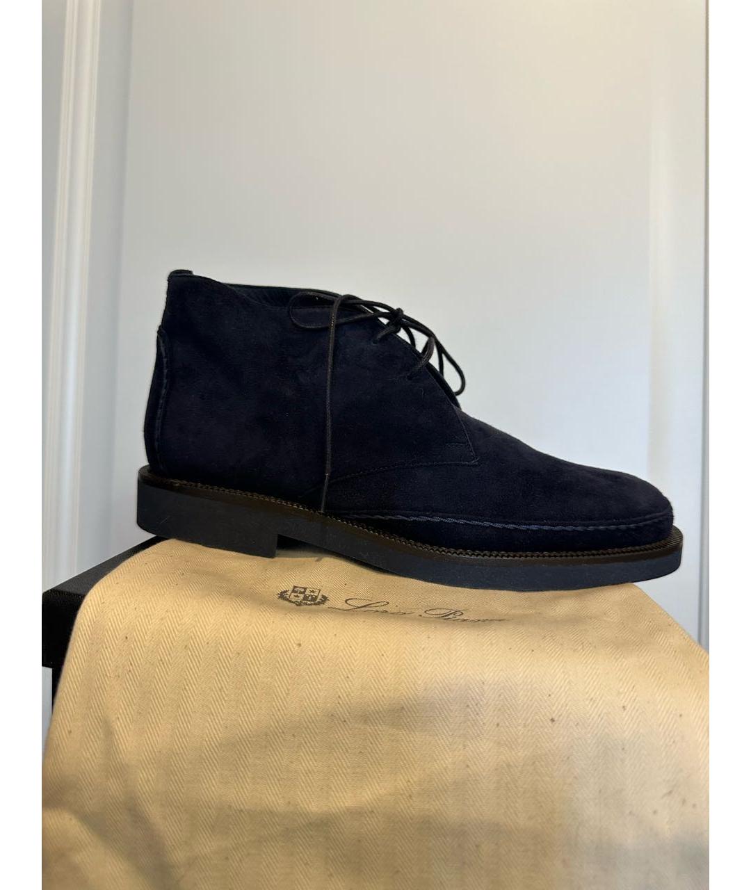 LORO PIANA Темно-синие замшевые ботинки, фото 9