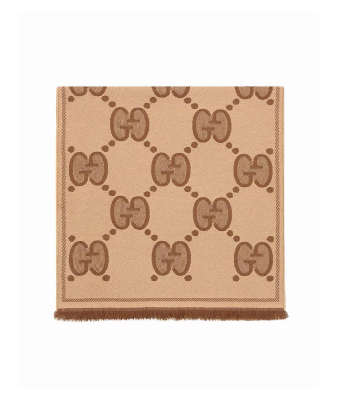 GUCCI Коричневый шерстяной шарф, фото 1