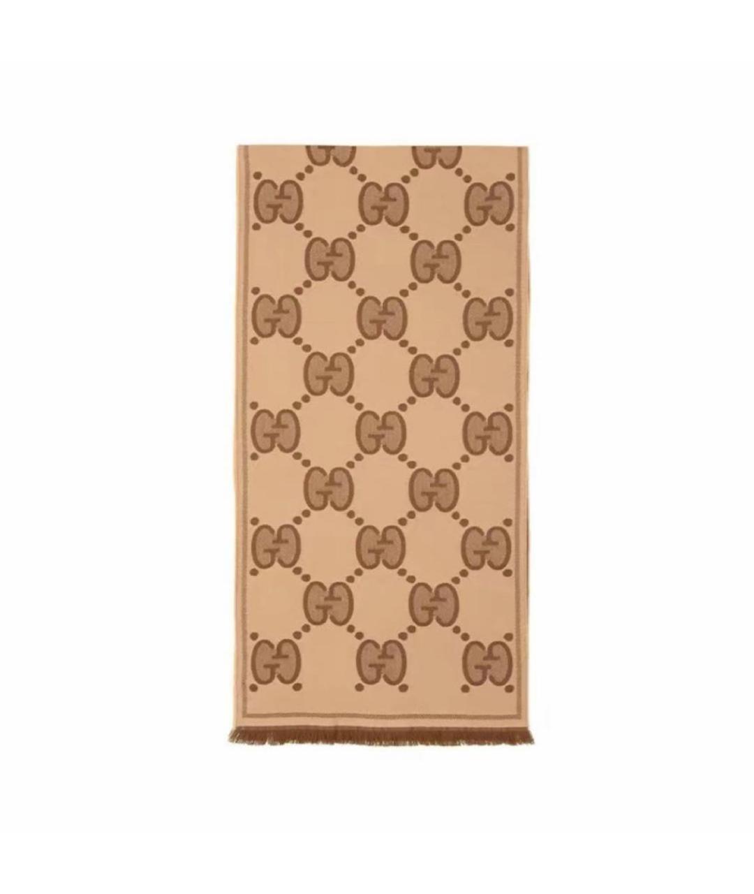 GUCCI Коричневый шерстяной шарф, фото 4