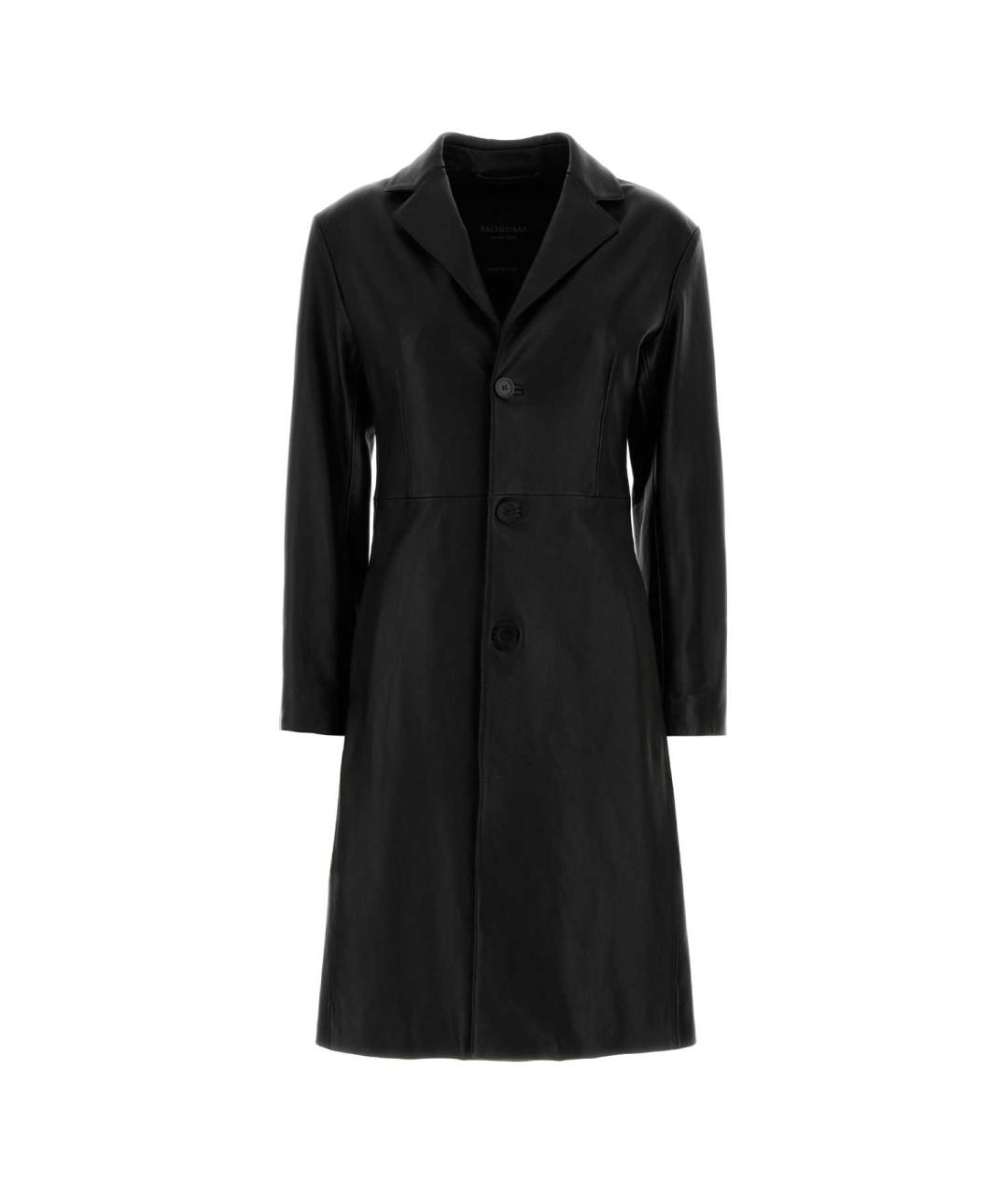 BALENCIAGA Черное кожаное пальто, фото 1