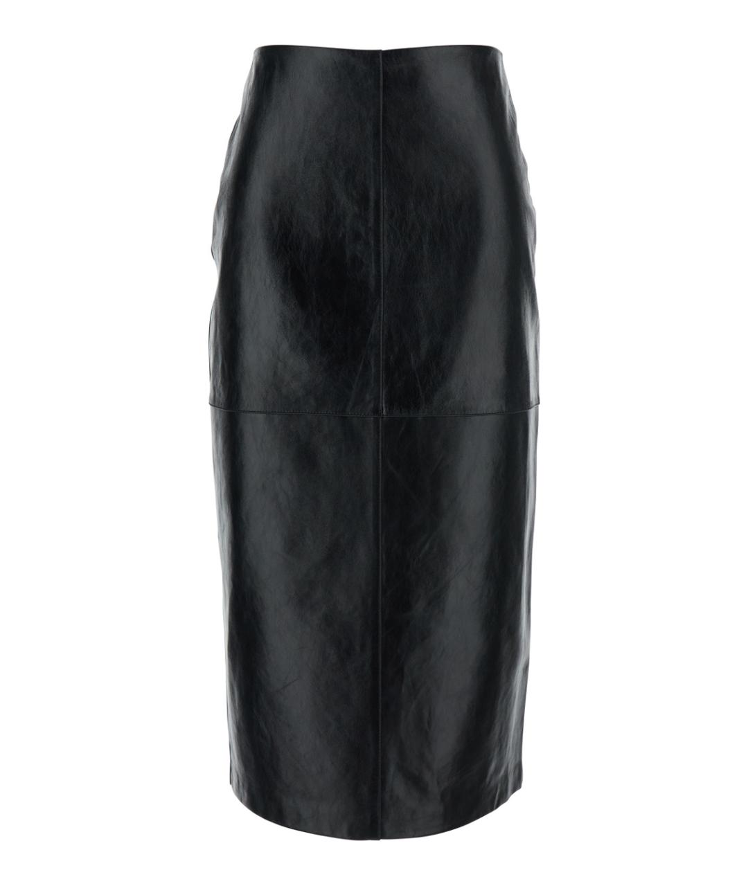 SPORTMAX Черная кожаная юбка миди, фото 1