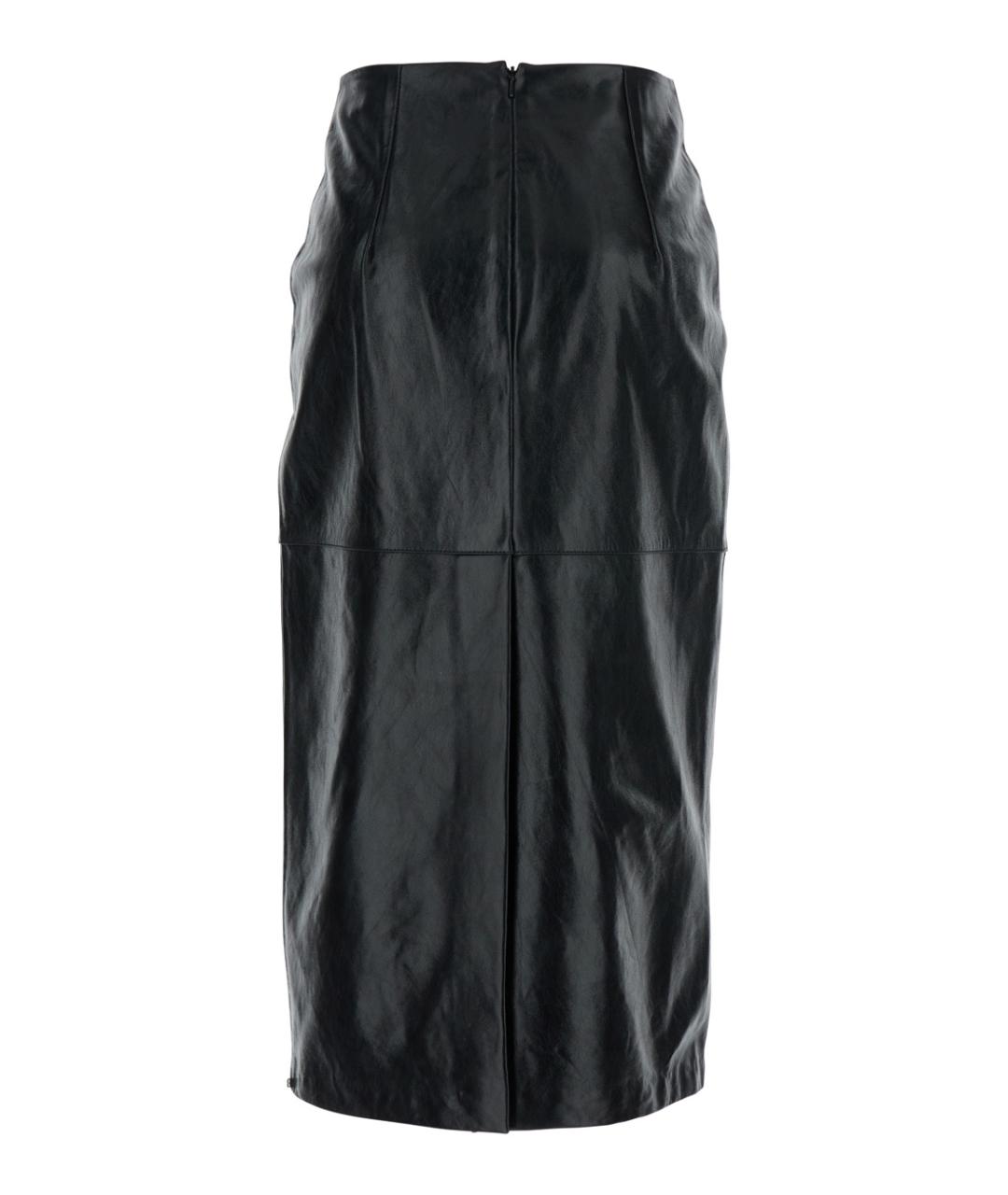 SPORTMAX Черная кожаная юбка миди, фото 2