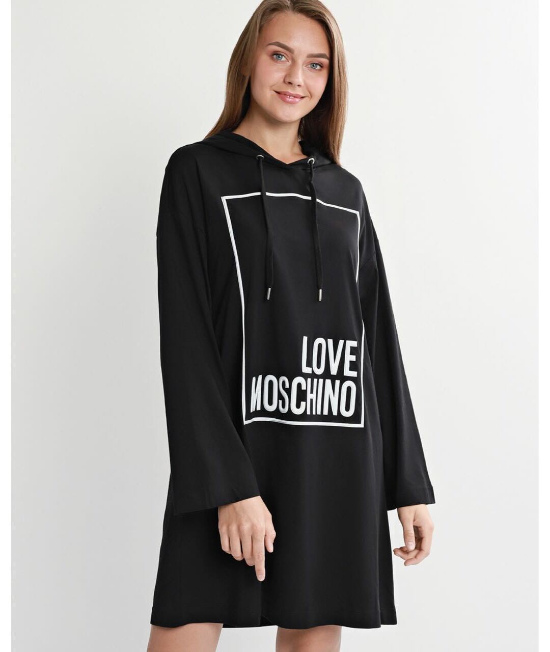LOVE MOSCHINO Черное хлопко-эластановое повседневное платье, фото 4