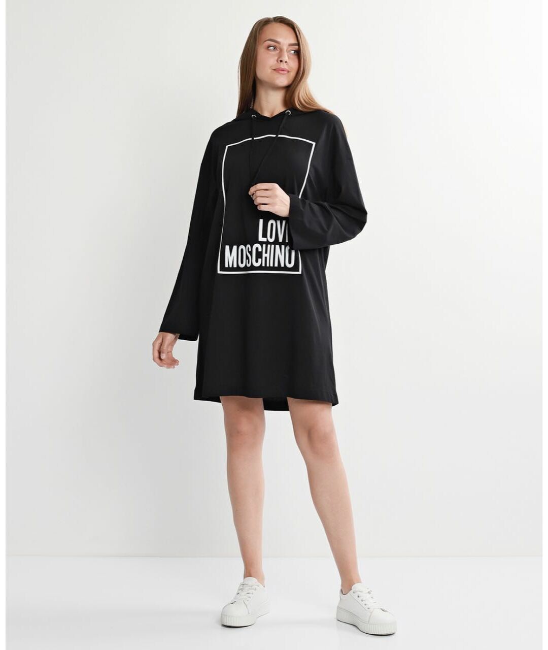 LOVE MOSCHINO Черное хлопко-эластановое повседневное платье, фото 5