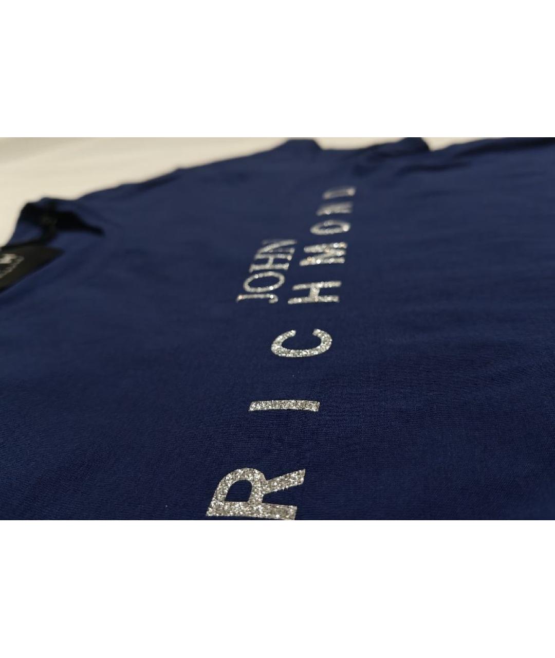 JOHN RICHMOND Темно-синяя хлопковая футболка, фото 4