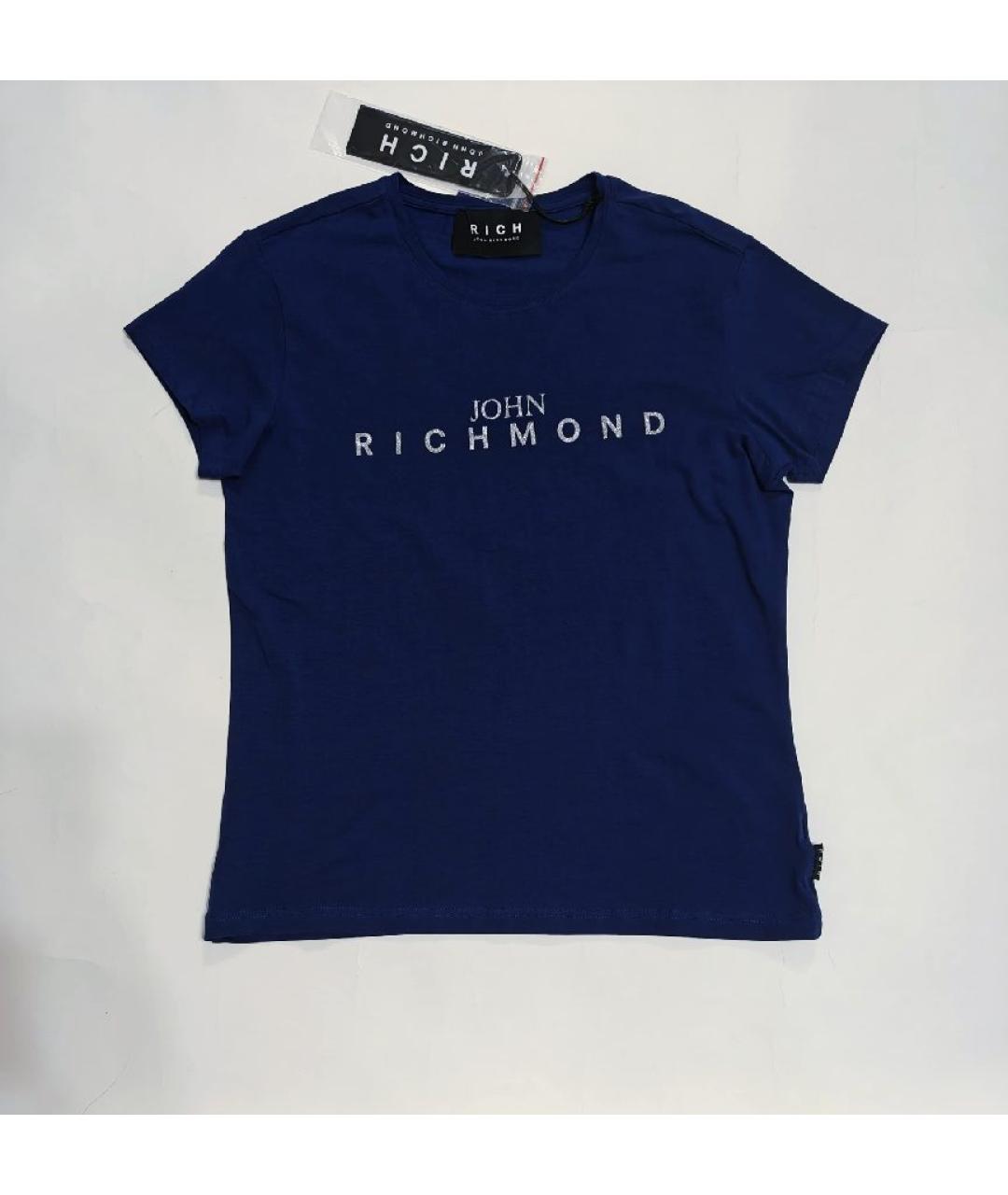 JOHN RICHMOND Темно-синяя хлопковая футболка, фото 10