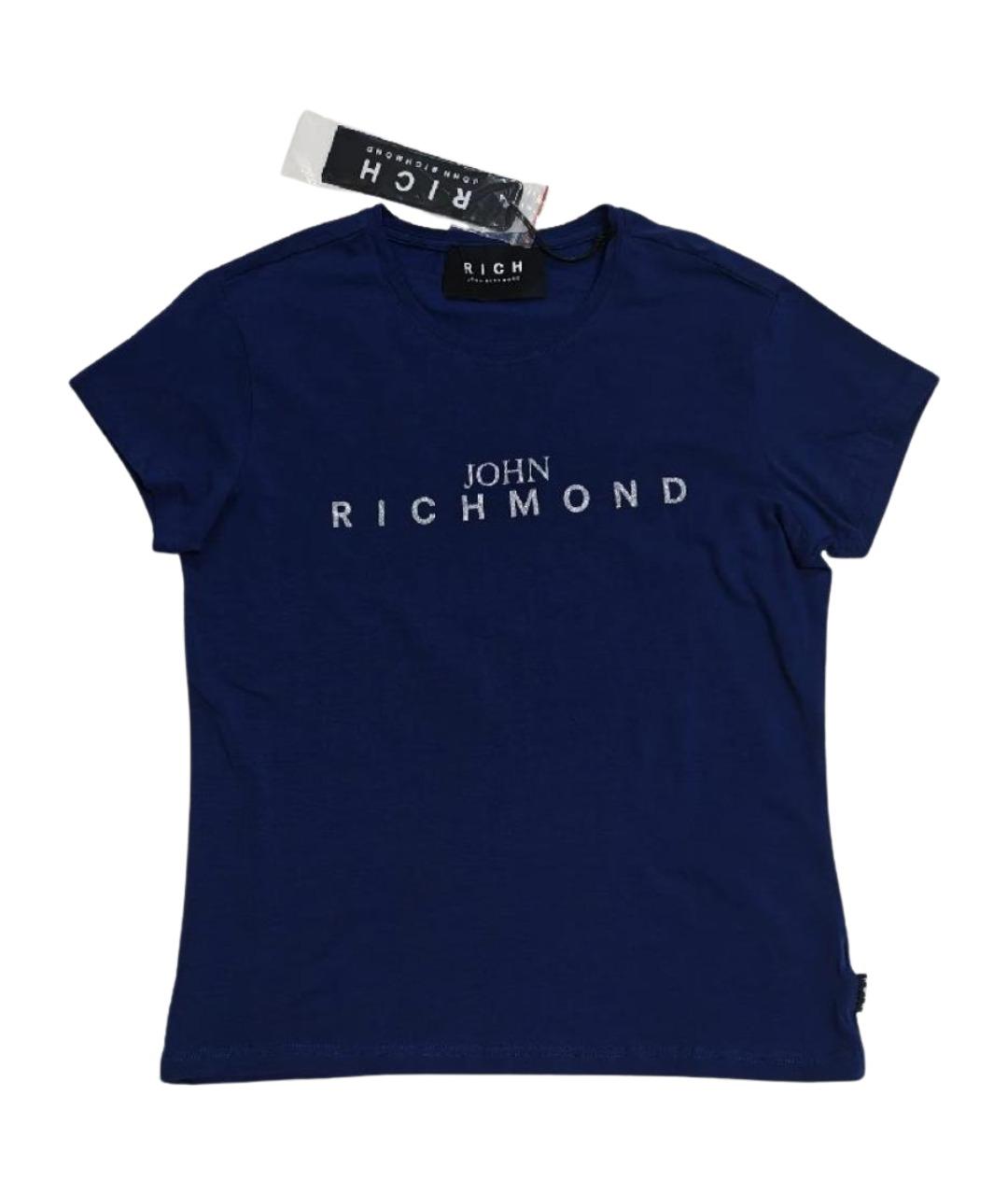 JOHN RICHMOND Темно-синяя хлопковая футболка, фото 1