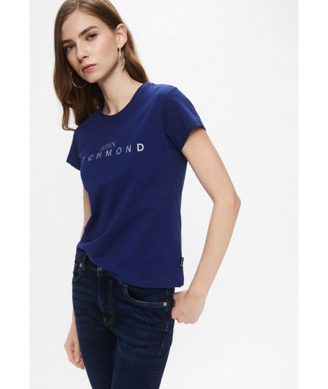 JOHN RICHMOND Темно-синяя хлопковая футболка, фото 7