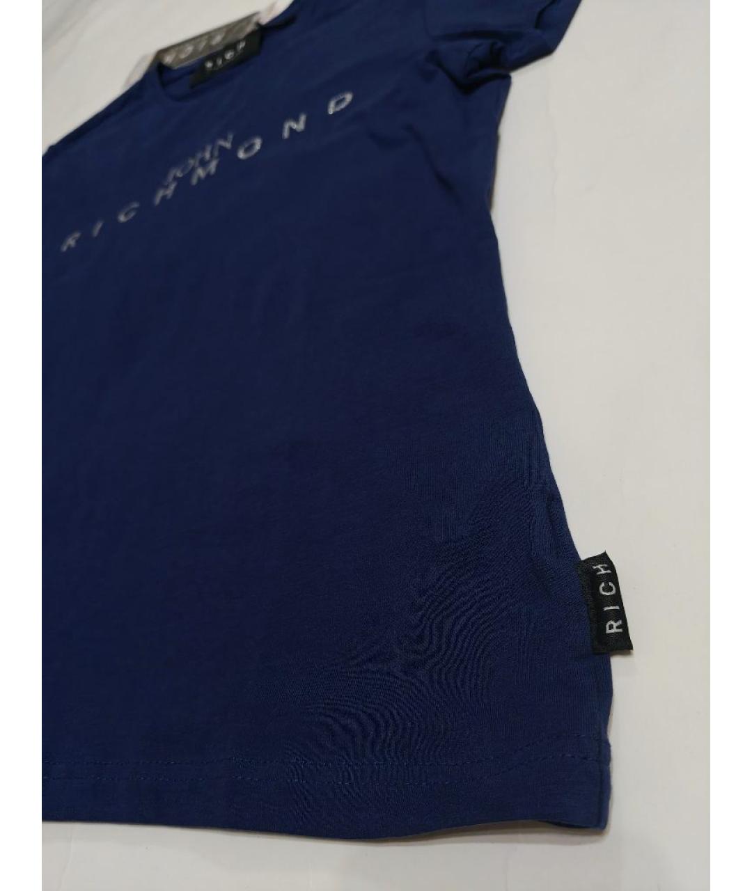 JOHN RICHMOND Темно-синяя хлопковая футболка, фото 5