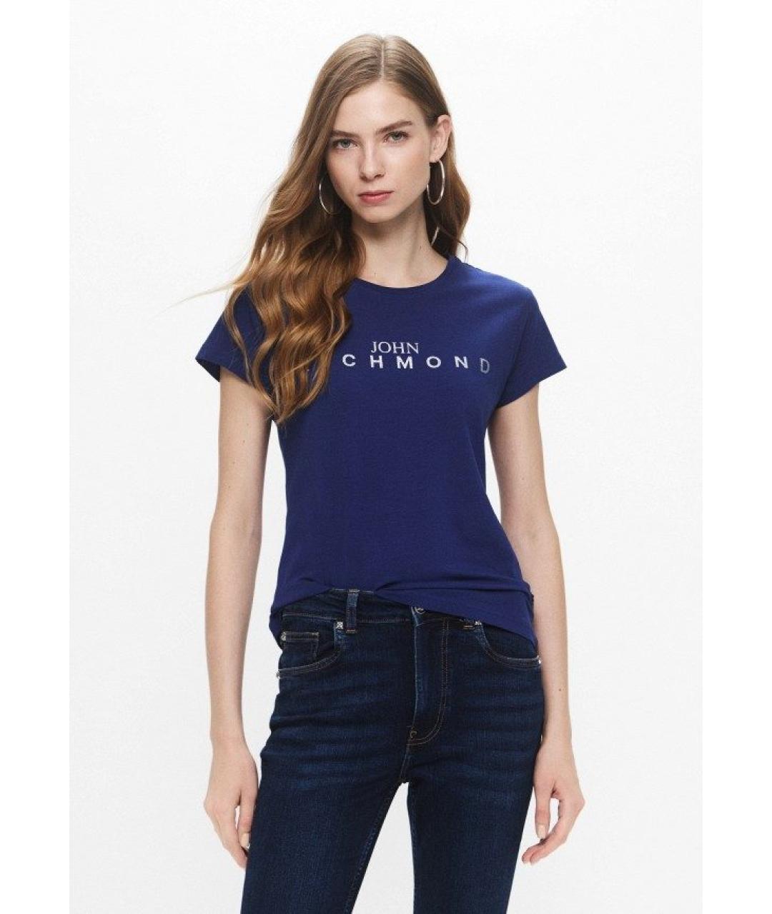 JOHN RICHMOND Темно-синяя хлопковая футболка, фото 8