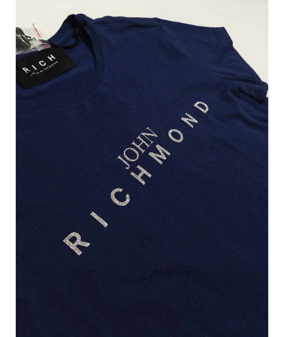 JOHN RICHMOND Темно-синяя хлопковая футболка, фото 3