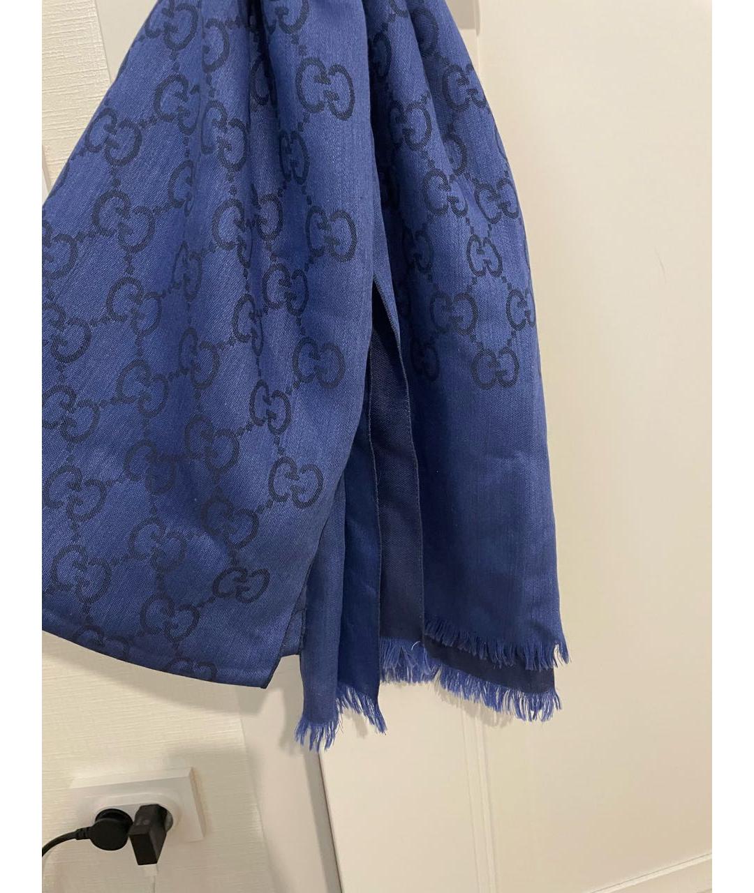 GUCCI Синий шерстяной платок, фото 5