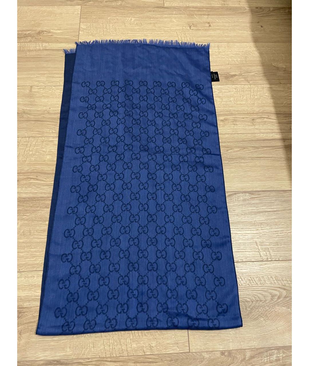 GUCCI Синий шерстяной платок, фото 6