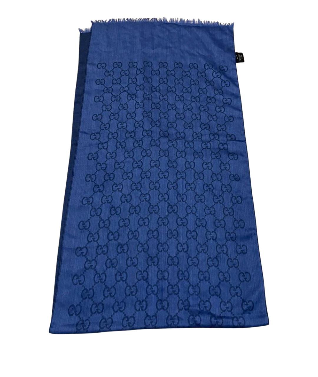GUCCI Синий шерстяной платок, фото 1
