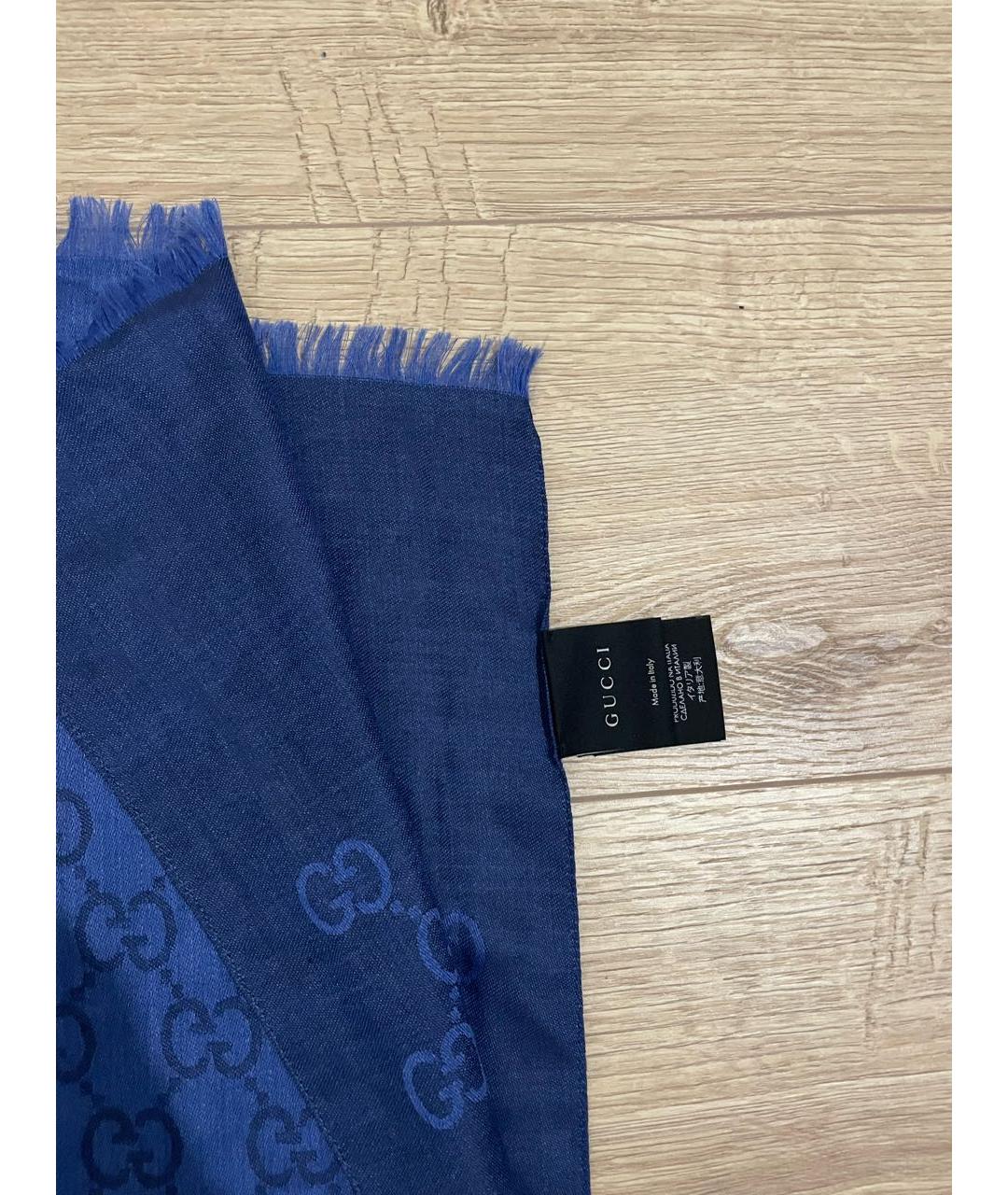 GUCCI Синий шерстяной платок, фото 2