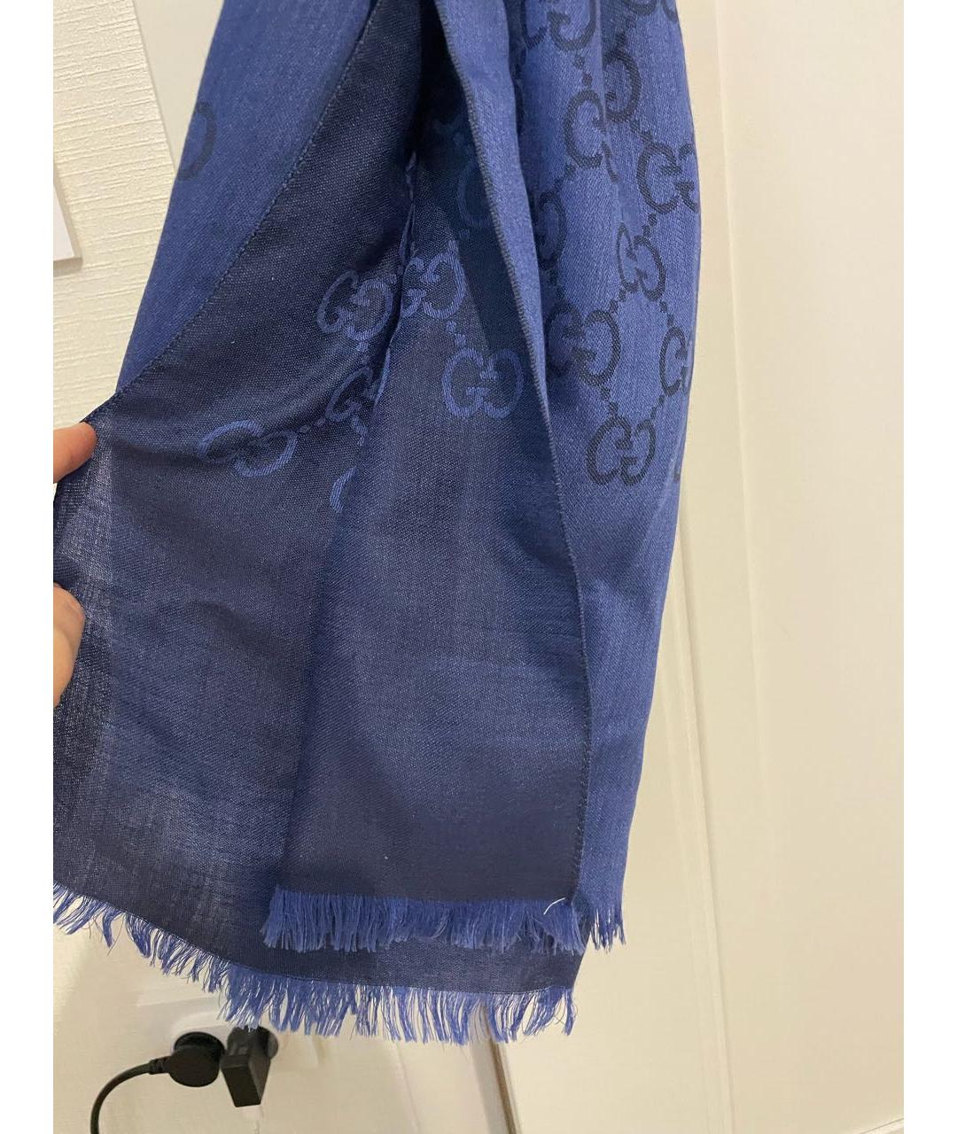 GUCCI Синий шерстяной платок, фото 4