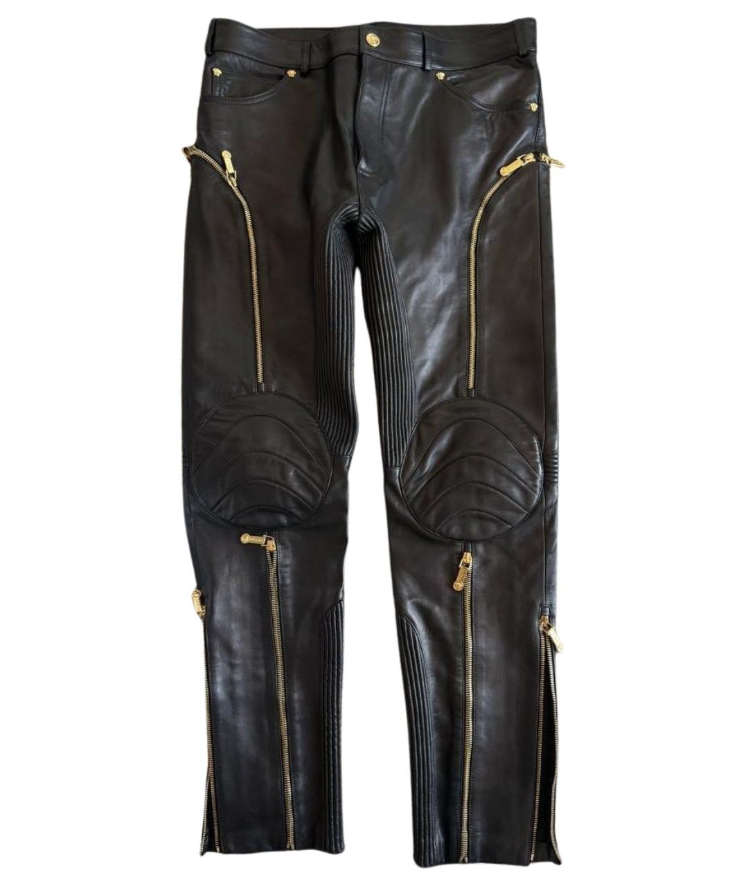 VERSACE Черные кожаные повседневные брюки, фото 1