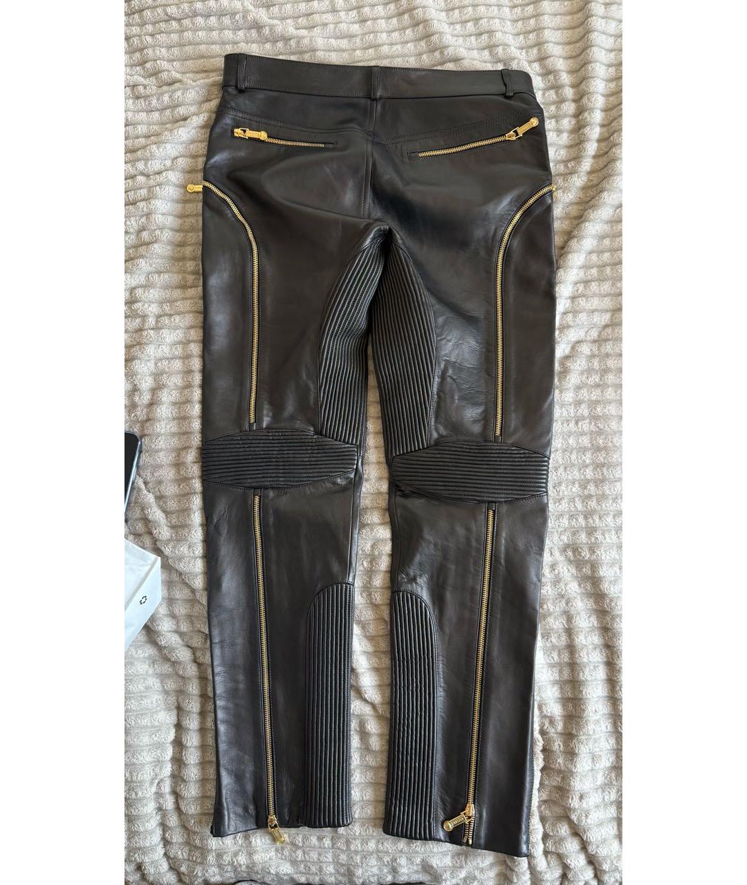 VERSACE Черные кожаные повседневные брюки, фото 2